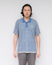 Load image into Gallery viewer, GREY-BLUE WAVY LINES KNIT POLO SHIRT
