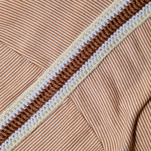 Load image into Gallery viewer, BROWN PINSTRIPE CROCHET-TRIMMED T-SHIRT
